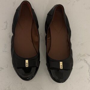 Cole Haan Black Flats with Black Bow and Gold Detail